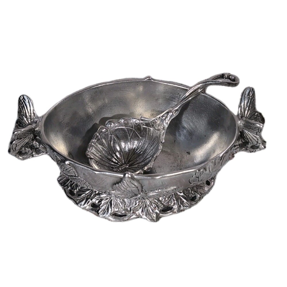 Arthur Court Gravy Boat with Ladle / Butterfly Motif  1999 - 10 in by 5 in